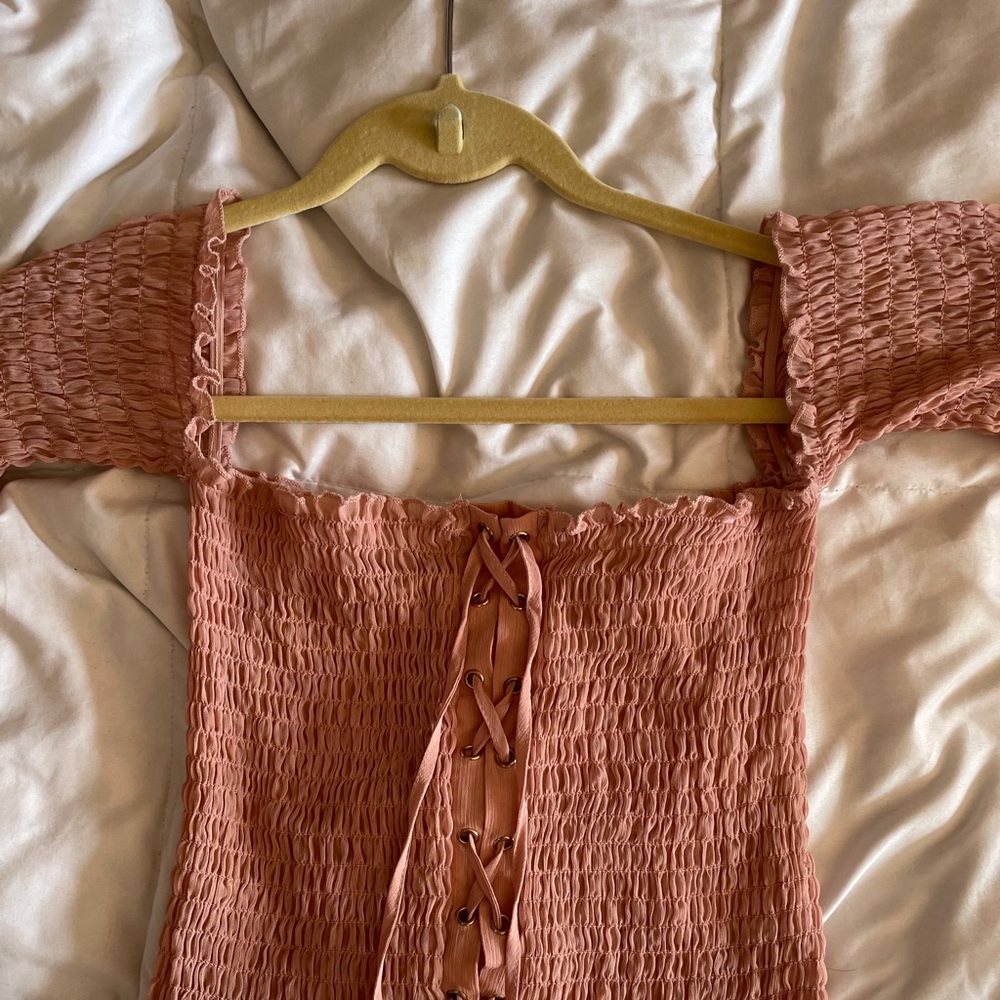 BOHO off the shoulder crop top in salmon pink